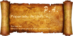 Poparadu Arikán névjegykártya